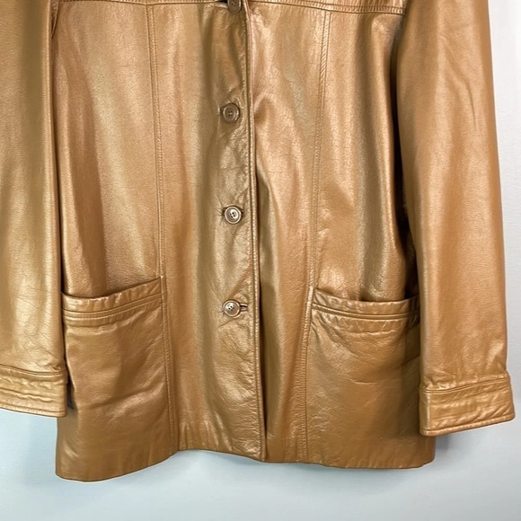 VINTAGE Y2K Danier Canada Camel Brown Leather Jacket Button Front Pockets 10 - Picture 4 of 12